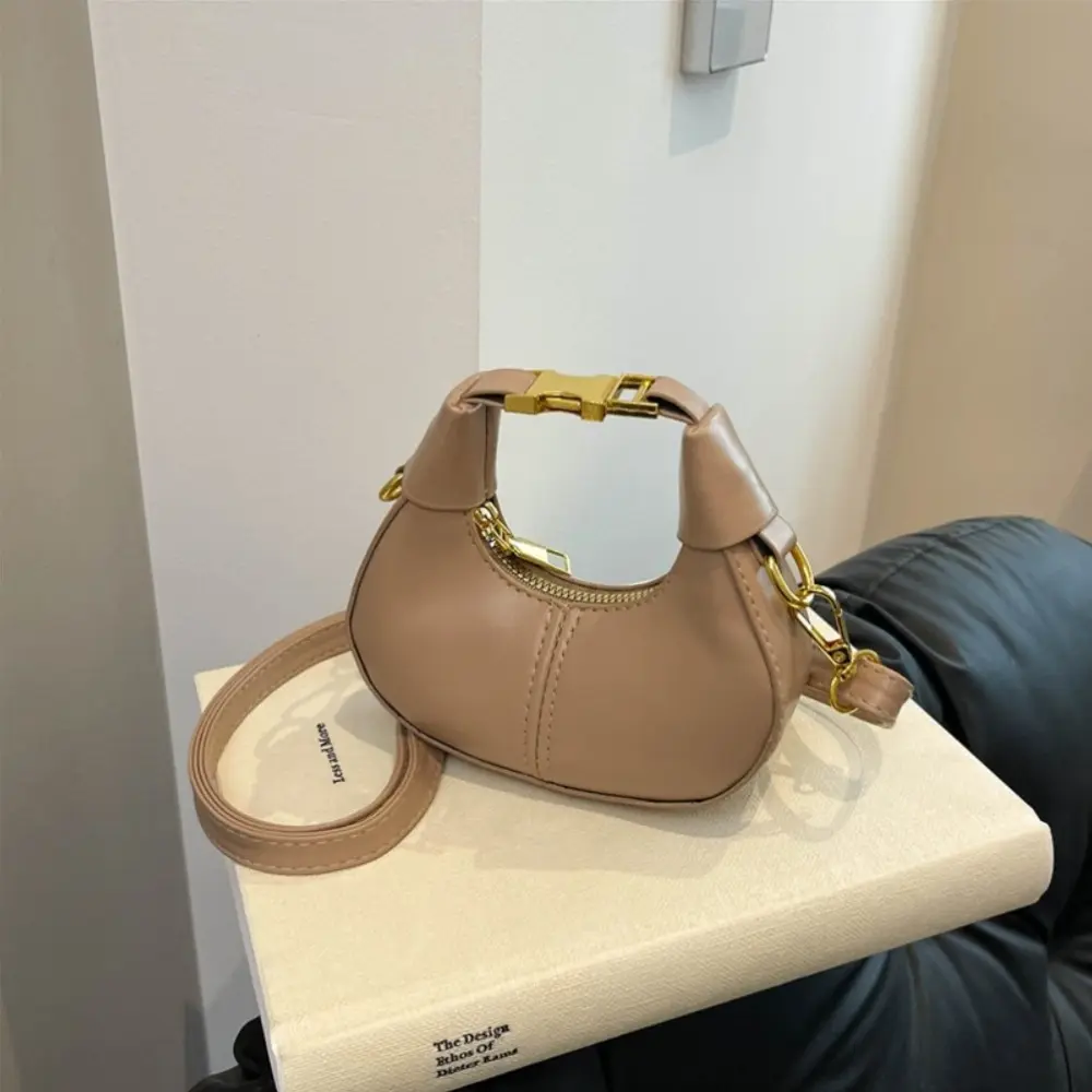 Pink Rhinestone Crescent Mini Crossbody Bag, Minimalist Solid Color Half-Moon Shoulder Purse with Metal Handle, Portable Y2K Style Hobo Bag for Women Daily & Party tiktokshopbacktoschool