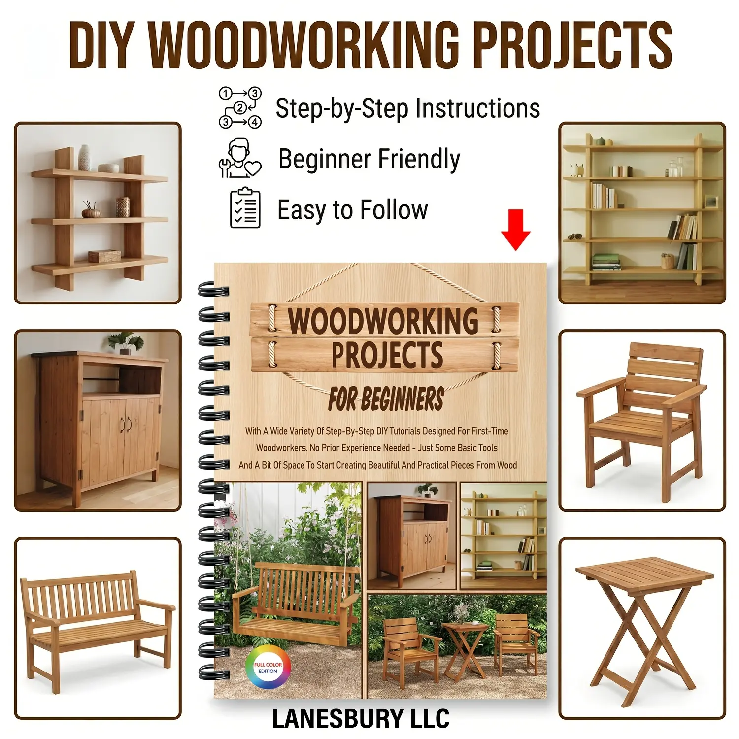 Beginner Friendly woodworking project planning, step-by-step Easy to Follow DIY blueprints, drawings and templates with dimensioning, to create practical and beautiful wooden works