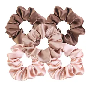 Satin Scrunchies for Women No Hair , No Crease, Suitable for All Hair Types Elastics Bands Accessories Girls Assorted 5 count