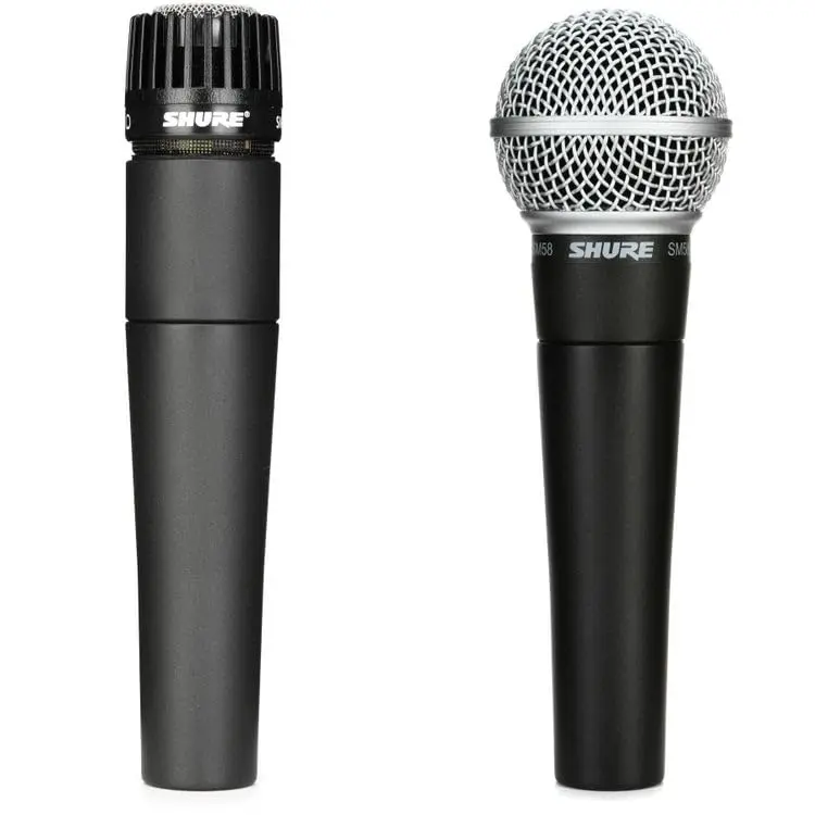Shure SM57 & SM58 Dynamic Cardioid Microphone Set - Professional Pair for Instruments, Vocals - Crisp Sound, Versatile Performance