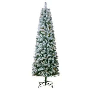 【Summervibes】VEVOR Christmas Tree, 6.5ft Prelit Flocked Artificial Tree, Full Holiday Xmas Tree with 250 White LED Lights, 814 Branch Tips, Metal Base for Home Party Office Decoration
