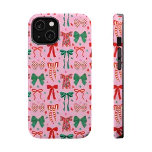 Pink Christmas Bows Phone Case, Cute Christmas Cover Compatible, Tough Cases