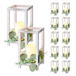 VEVOR 10 Set/30 Pcs Wooden Wedding Lantern Centerpiece, Includes 10 Wooden Lantern Candle Holder 10 Flameless LED Candle 10 Champagne Flower Wreath for Wedding Table Party Farmhouse Decor, BrownVEVOR Super Brand Day