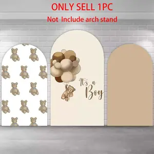 Oh Baby Shower Bear Arch Covers Stretchy Backdrop, White Beige Brown Balloons Background, Boys 1st Birthday Party Banner, Party Decor