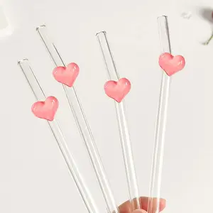 Reusable Glass Straw Set, Glass Straw Drinkware, Drinking Straw, Heart-Shaped Jelly Design, Durable & Eco-Friendly, Perfect for Cold Drinks, Parties, Gifts