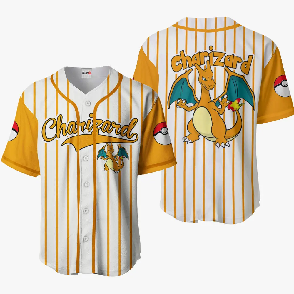 Charizard Anime Pokemon Otaku Cosplay Shirt Anime Baseball Jersey Gift For Fans Sport Jersey Shirt Summer Gift For Him and For Her Gift For Baseball Fan Lover
