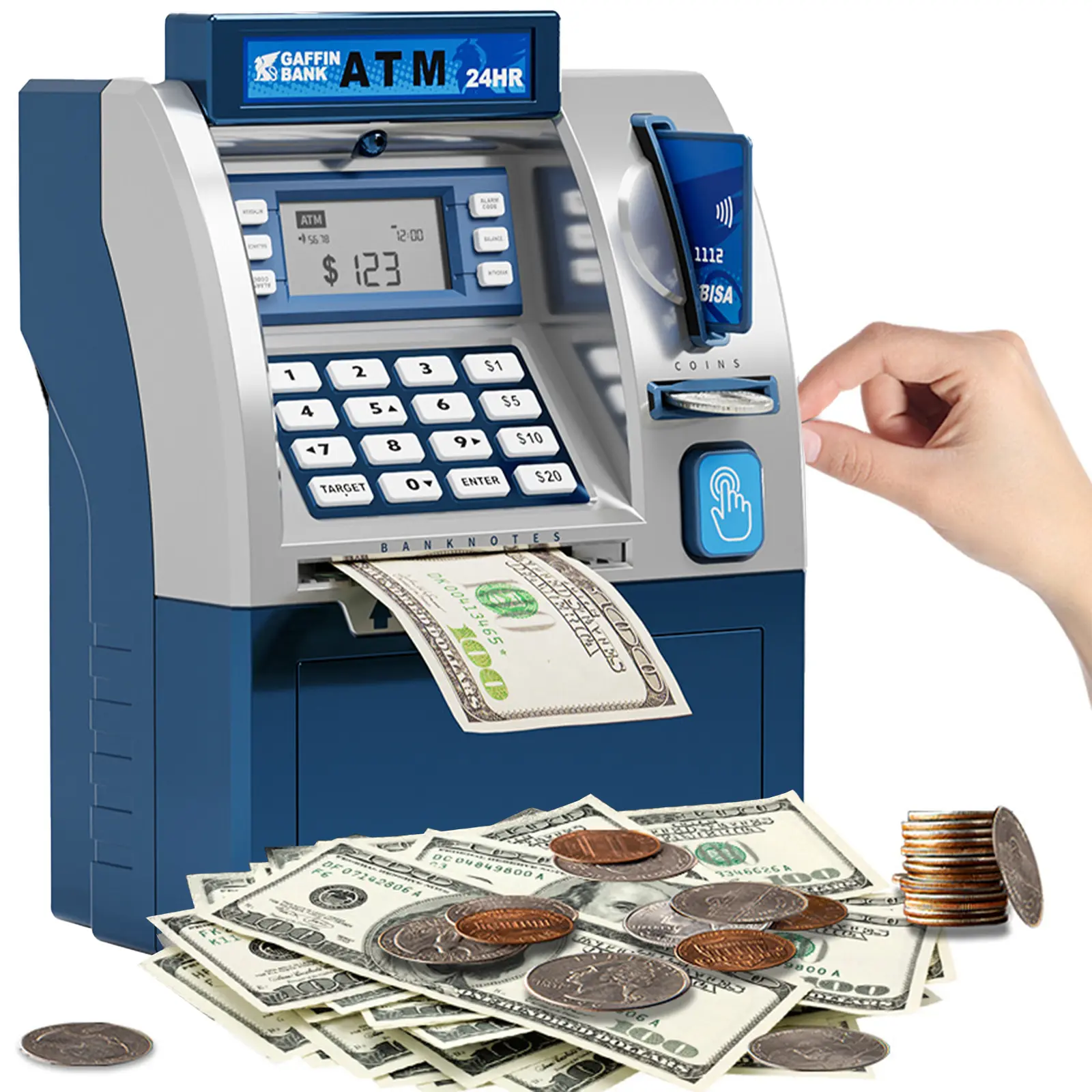 Power-Off Memory ATM Piggy Bank for Kids with Debit Card for Real Money,Onekey Shutdown,Coin Recognition,Target Setting,Bill Feeder, Balance Calculator,Savings Machine Box,Withdrawal,Banknote summerwins