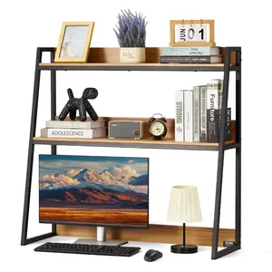 VEVOR Desktop Bookshelf, 2-Tier Desktop Storage Organizer, 37.4" x 12.6" x 35.4" Office Storage Rack Wood Color Display Shelf, Desktop Bookshelf Hutch with Anti-Slip Feet Pads, for Office, Home & Dorm
