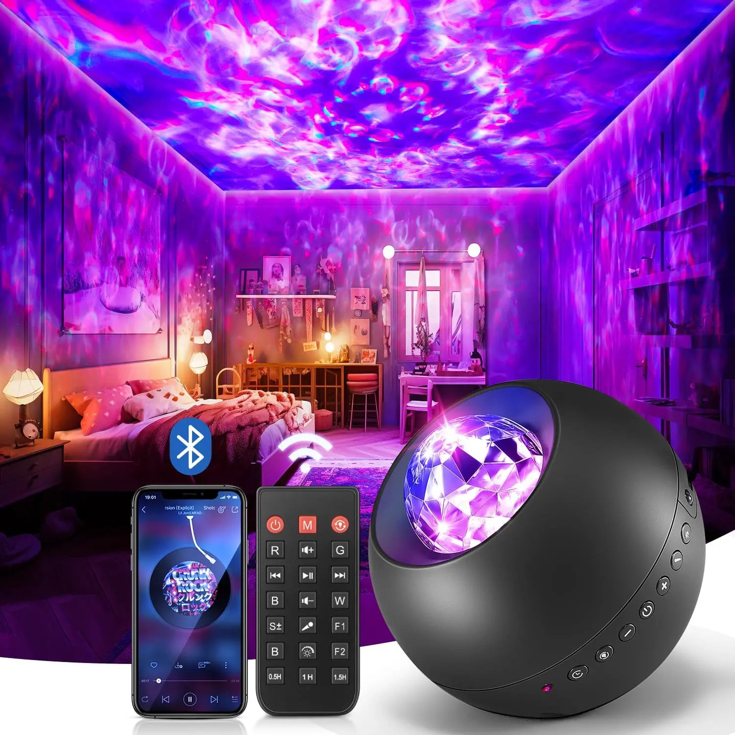 One Fire Galaxy Projector Teenage Boy Gifts for Teen Boys,15 Colors+15 White Noises Star Projector Night Light Kids Galaxy Light,Remote Bluetooth Bedroom Lights for Christmas Room Decor Gifts
