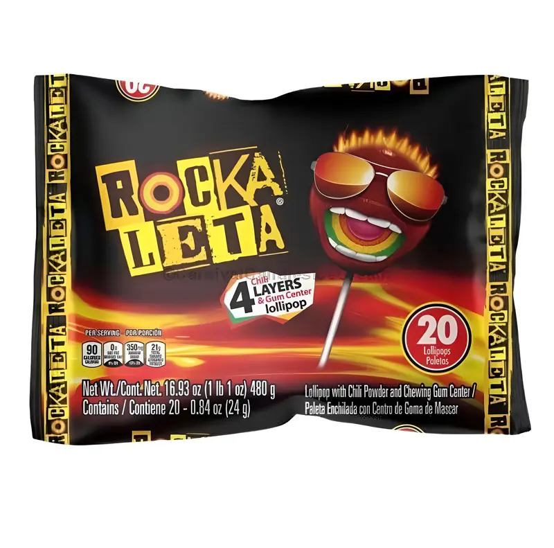 Sonrics Rockaleta Bag (20 Count) Tamarindo Mexican Candy Chili Powder Lollipop Sweet Snack Bonbon, Dulces Mexicanos