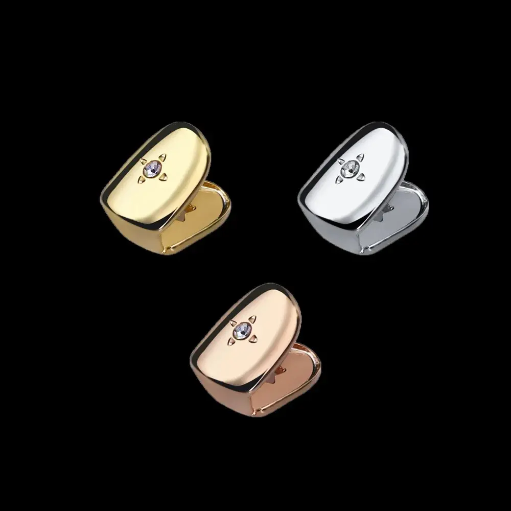 Classic 3 Colors Single Zircon Teeth Grillz 14K Gold Plated Tooth Caps Decor For Women Men Jewelry