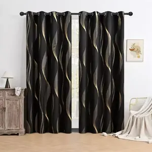 1pc Wave Foil Print Blackout Curtain, Elegant Bedroom Insulation Shade, Single Piece Light Blocking Drapery for Stylish Room Decor, Home Decoration Curtain