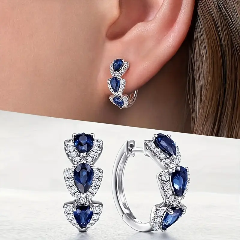 A pair of sparkling synthetic gemstone rings and earrings - Elegant and minimalist banquet party style - Women's gift