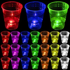 Glow in The Dark Cups 16oz (24 Pack) - Neon Party Cups, Light Up Cups for Bad Bunny, Euphoria, Rave & Hora Loca Parties, Reusable Colored Cups for Beach, Holiday & Birthday - 7 Colors