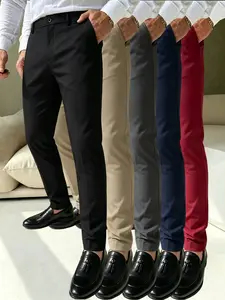5-pack men’s business casual dress pants, slightly stretchy fabric, slim fit that flatters the figure, half elastic waistband, summervibes