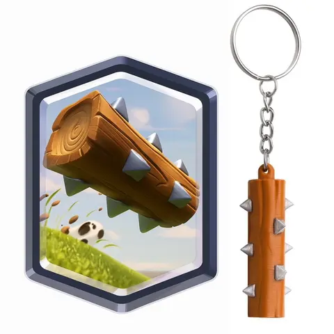 “The Log” Clash Royal 3D-Printed Gamer Log Keychain, Stylish 3D Sculpted Accessory with Silver Spikes & Realistic Wooden Texture, Durable Fashion Keyring for Bags, Everyday Driving/OOTD Keys, Ideal Gift Keychain