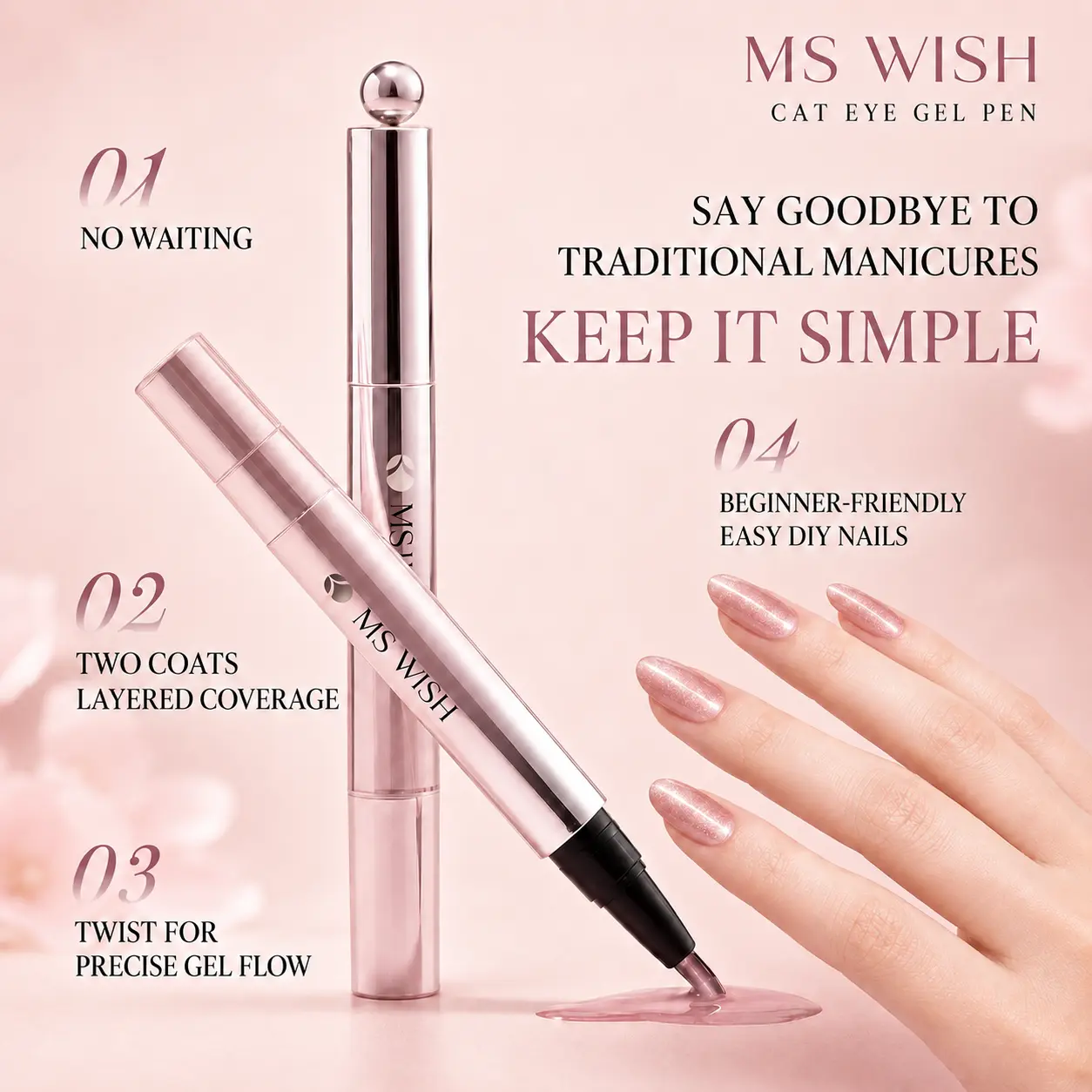 Cat Eye Gel Nail Polish Pen Kit with Magnet & UV LED Lamp, Easy-Apply Jelly Magnetic Gel Pen with Nail File and Nail Art Tool, DIY Manicure Set for Beginners