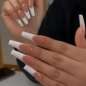 671 Round Artistic French Glossy False Nails, Wearable Nail Stickers, 24 Pieces Finished Nail Tips, Easy Application, Perfect for DIY Manicures