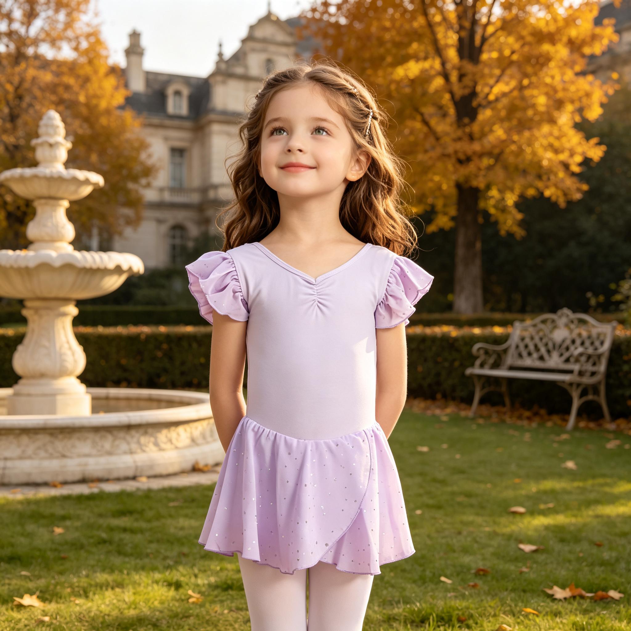 Girls Dance Leotard Dress, Flutter Ruffle Short Sleeve Sparkly Tulle Skirt, Soft Stretchy Fabric Ballet Dance Wear For Ballet Class, Recital Show, Party Costume, Daily Casual Outfit
