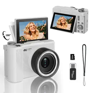 4K 64MP Vlogging Camera, Auto-Focus Digital Camera with 2.4 Inch 180° Flip Screen, 18X Digital Zoom Portable Camera for Beginners, Include 32GB SD Card
