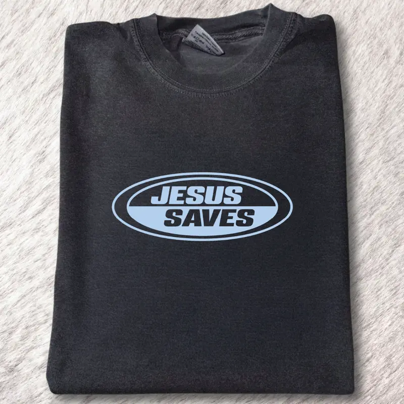 Jesus Saves Retro Tee, Vintage graphic T-Shirt, christian clothing Womenswear Top  Cotton Casual Unisex, Gift For Men Women