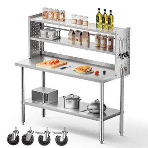CAMMOO NSF All Stainless Steel Table with Adjustable Shelf & Pegboard Panels & Casters, Kitchen Prep Table Commercial Heavy-Duty Worktable with Large Space Storage for Restaurant Garages