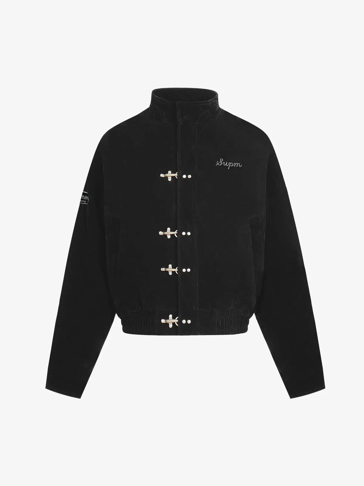 Supermade Men's Vintage Suede Down Jacket, Embroidered High Collar Puffy Winter Coat with Zipper and Metal Clip, Tops, Menswear, Coats, Casual, Mens Clothing, Modern, Front Zipper