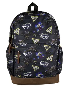 Monster Jam Backpack Allover Son-Uva Digger Print Design 16" Book Bag Adjustable Straps Bottom School Tech Sleeve