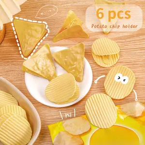6 cute creative chip clips, realistic chip theme, two graphic designs, minimalist style, acrylic clips, DIY student stationery, exam paper document folder clips, snack bag sealing clips, office receipt clips