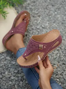 Women's Wedge Sandals, Breathable Hollow Out Design, Lightweight Synthetic Material, Eva Cushioning, Anti-Slip PVC Sole, Comfortable All-Season Shoes, Summer