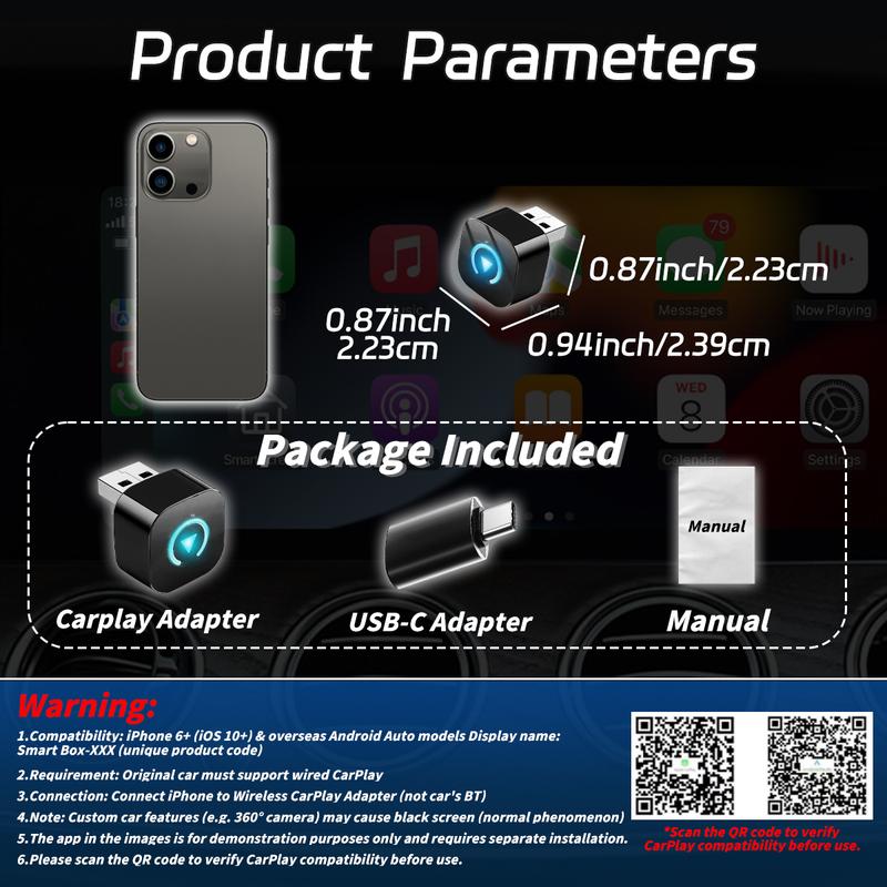 2026 Upgraded Wireless CarPlay, Compatible with iPhone and Android, converts Wired to Wireless, Supports Dual-Mode Bluetooth/WiFi Connectivity, Hands-Free Calls, Plug & Play, Car Video Players