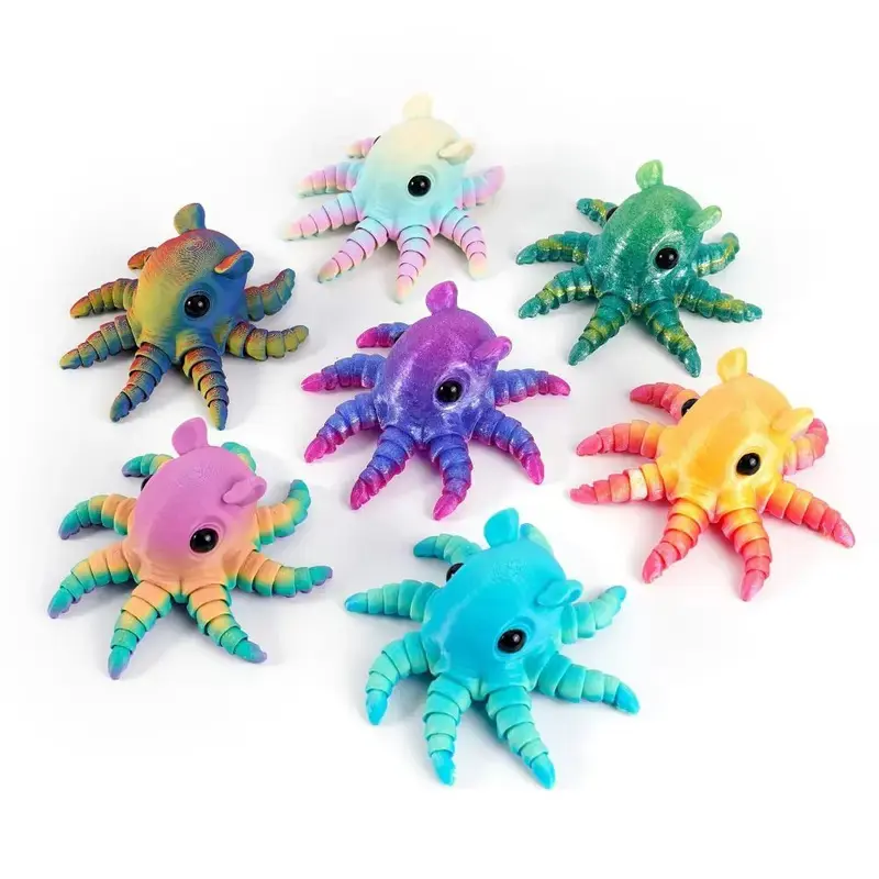 PLA 3D Printed Multi-Jointed Movable Octopus Model, 7-Color Simulated Animal Desktop Decoration, Children's Movable Fingertip Toy, Desktop Pet Toy