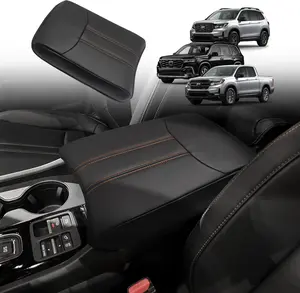 Center Console Armrest Cover Fit for Honda Pilot 2023-2026, 2024-2026 Ridgeline/Passport Accessories, Comfort Armrest Pad Console Lid Cushion Vegan Leather Regular Thick(Black/Orange Trim)