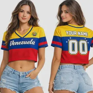 Venezuela Football Jersey Crop Top, Retro WC2026 Style Cropped Jersey, Mesh Sports Top, Streetwear Soccer Tee