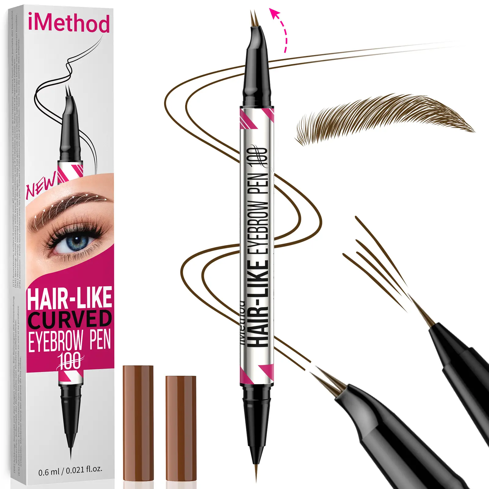 iMethod Curved Eyebrow Pen - Eyebrow Pencil Magical 2-in-1 Dual-Ended Eye Brow Pencils for Women with Fork-Tip & Precise Brush-Tip Create Natural Hair