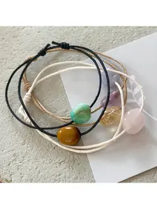 1 piece of natural stone bracelet, multiple styles available, handmade adjustable rope bracelet, stone bracelet, ladies' black rope bracelet, bohemian style, festival gift