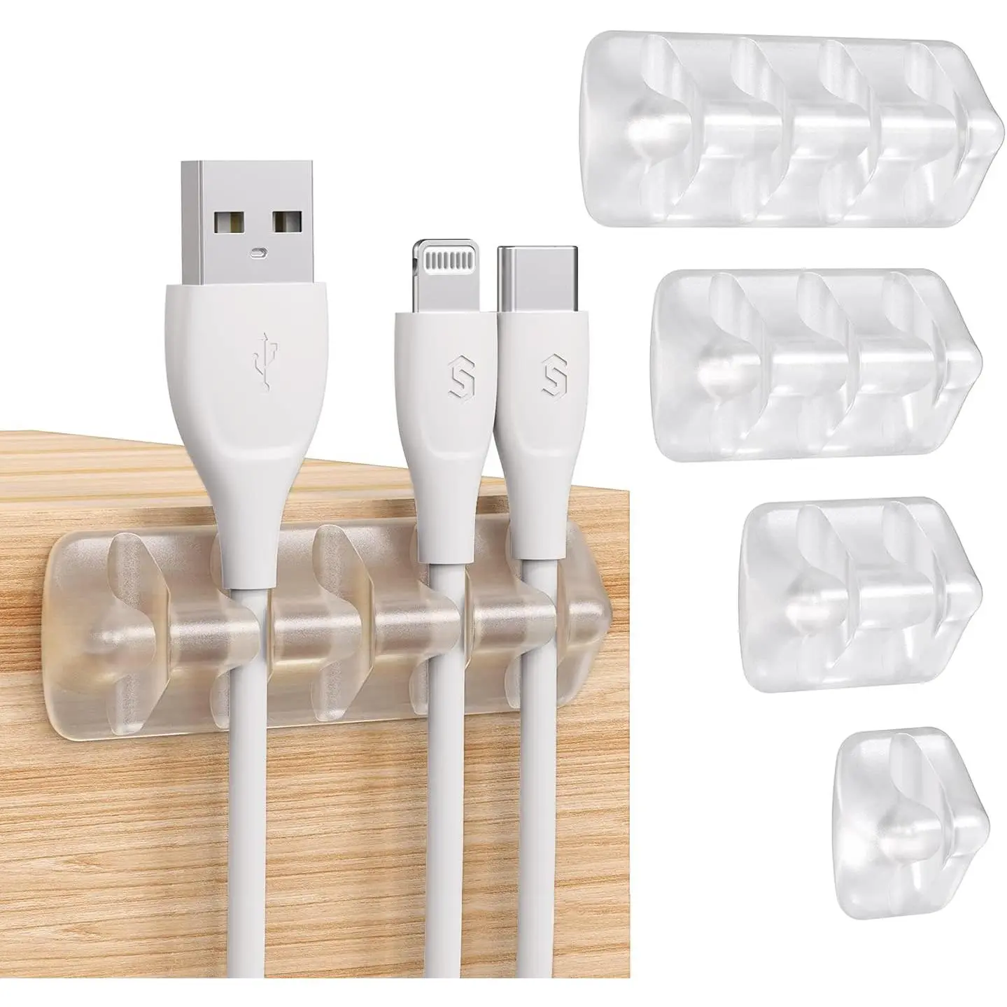 Clear  Clips - Cord Holders - Self Adhesive  Management Organizer - , Office, Cubicle, , Nightstand, Desk Accessories -  Ideas Men, Women, Dad, Mom (5 Packs/15 Slots)