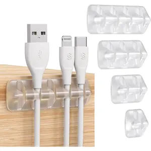 Clear  Clips - Cord Holders - Self Adhesive  Management Organizer - , Office, Cubicle, , Nightstand, Desk Accessories -  Ideas Men, Women, Dad, Mom (5 Packs/15 Slots)