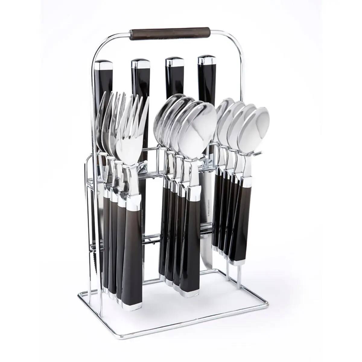 Cambridge 247616MD4 Temptation 18-0 Stainless Steel Flatware Set, Black Charcoal - 16 Piece, Includes Rack