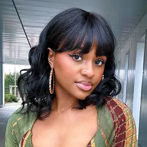 Luvme TikTok Shop | Mature Lady Short Loose Wave Minimalist Lace Wig With Bangs 100% Human Hair
