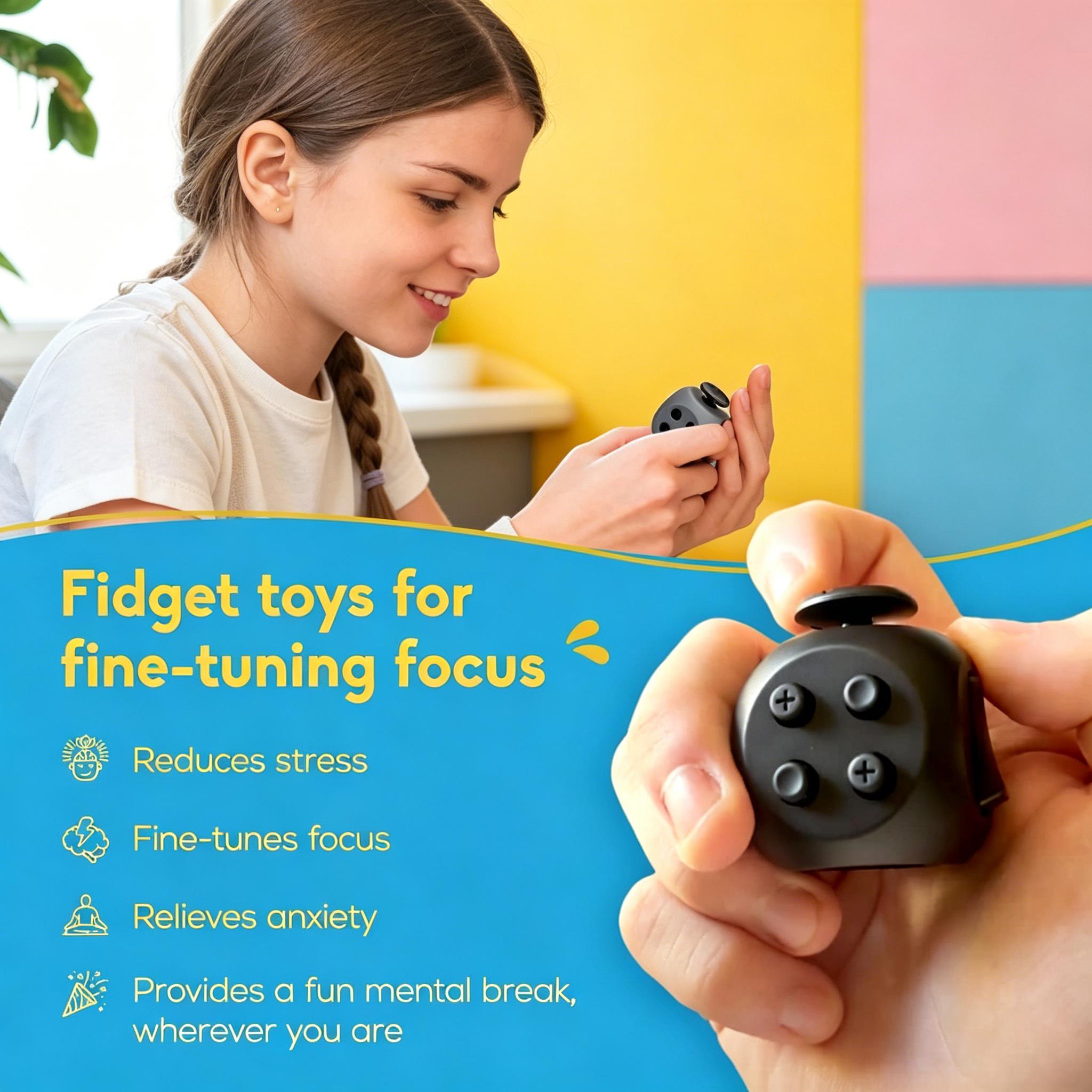 Infinity Stress Relief Cube for Adults & Kids | 6-Sided Fidget Toy, Boosts Concentration & Mindfulness, Silent & Audible Modes, Includes Portable Carry Case