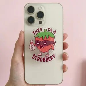 Strobbery Funny Strawberry Pun MagSafe Phone Grip, Aesthetic Phone Holder, Cute Girly Quote Soft Girl Gift for Her, Kindle Popgrip magnetic mount