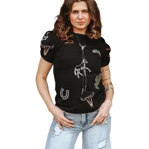 Women’s Western Embroidered Puff Top Shortsleeve