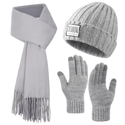 Grey: Hat+scarf (Size: 78"x27" )+Gloves