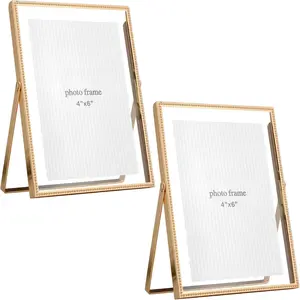 5x7'' Floating Picture Frames (2-Pack) -Thin Beaded Metal Edge,Adjustable Tabletop/Shelf Display for 3.5x5 or 4x6 Photos - Elegant Wedding, & Office Decor, Spring