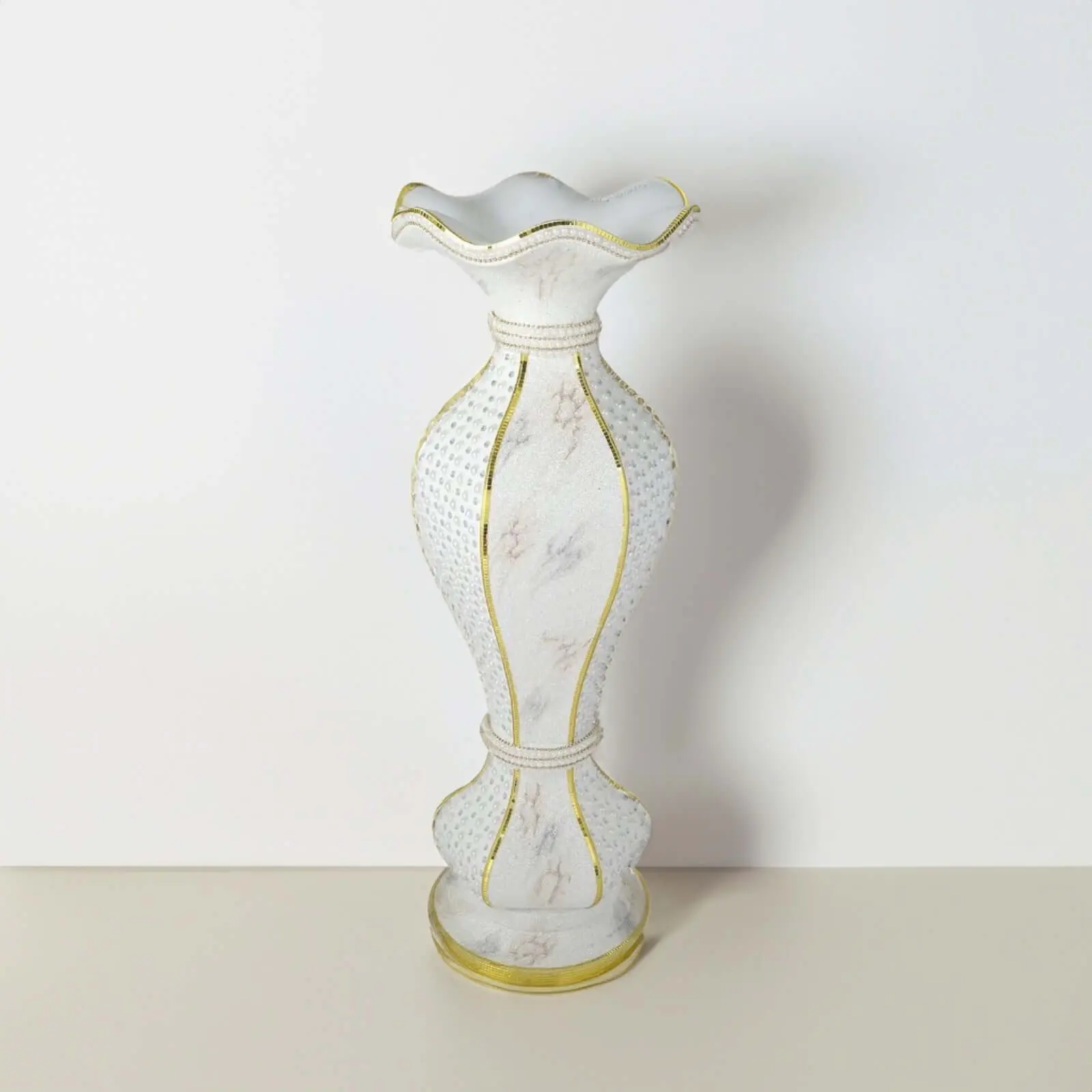 40" Shimmering Gold Glittered Marble Design Vase, Home Decor Piece with Pearls, Mirror Mosaic Embellishments for Home Supplies (Decor Accent for Vase & Fillers Displays)
