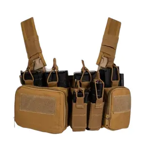 Tacticshop Chest Rig MOLLE Modular 1000D Nylon Vest with Multiple Pockets - Coyote Brown