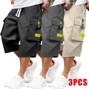 3PCS Men’s Summer Cargo Shorts – “Fashion” brand logo, multiple pockets design, practical work shorts, lightweight breathable casual hiking shorts, outdoor military-style combat shorts, loose fit, suitable for everyday wear, Father’s Day gift idea