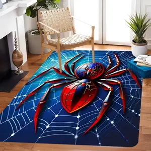 Red Spider Web Carpet Rug with Spider - Soft Adhesive Flannel Carpet Suitable for Bedroom, Living Room, Entryway, Patio - Machine-Washable /Outdoor Floor Mat, Modern, Household Decorative Rug