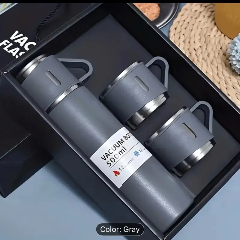 Gray Vacuum Flask 500ml Gray Insulated Water Bottle with Handle for Travel and Daily Use